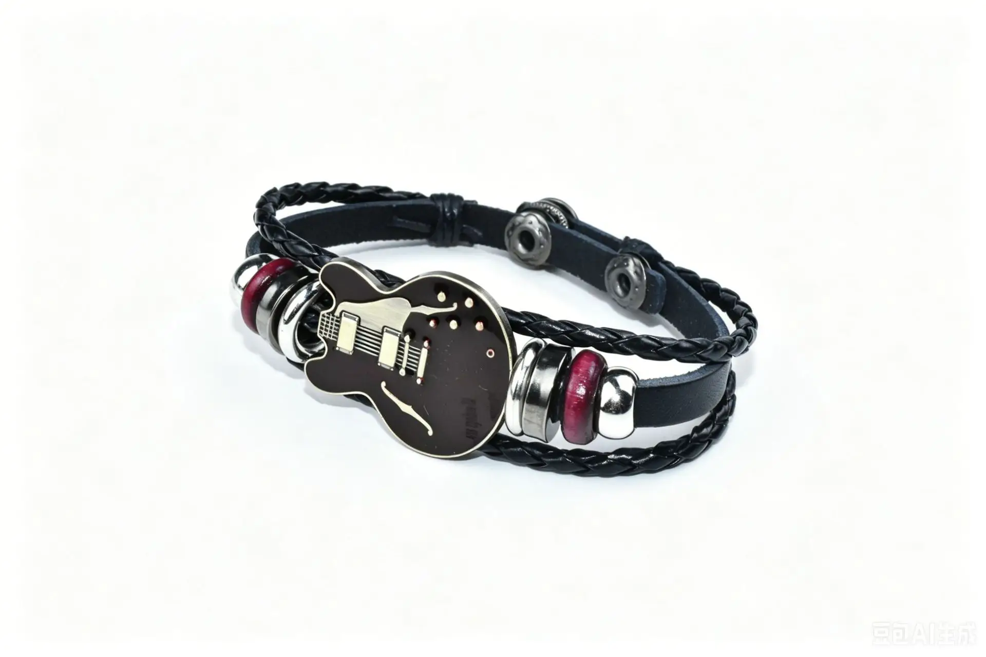 Vintage Musik-Gitarren-Lederarmband für Männer Europäischer Punk-Stil Armband mit Titan-Stahlschnalle Modischer Herren-Handschmuck Geschenk – Detail 3