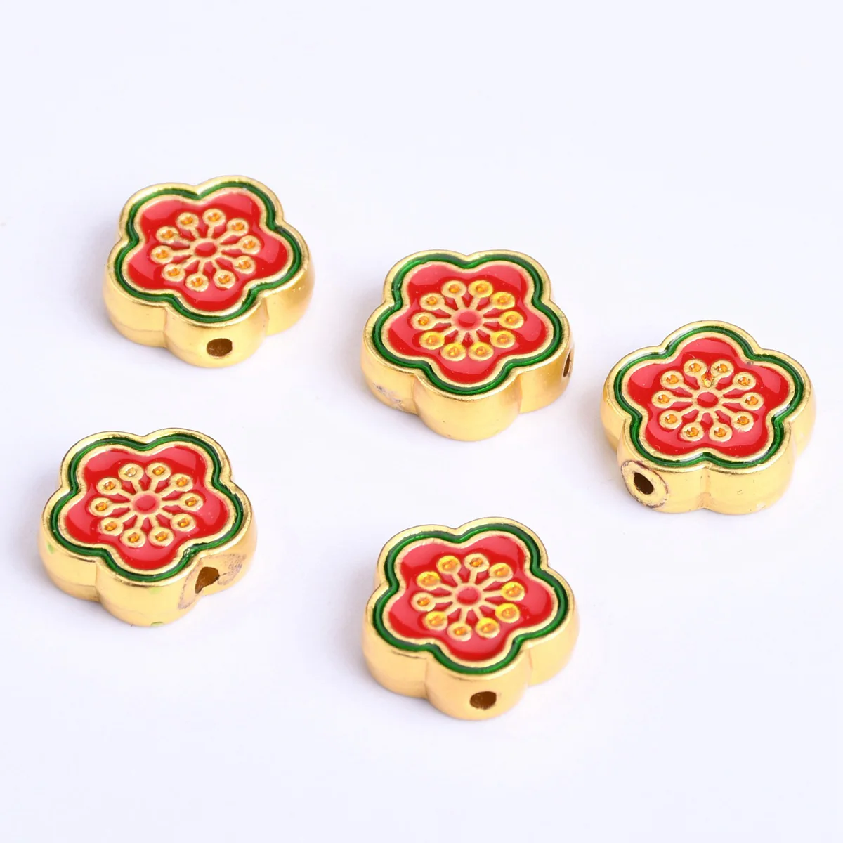 

5pcs Enamel Flower 12mm 13mm Matte Golden Metal Loose Craft Beads For Jewelry Making DIY Findings