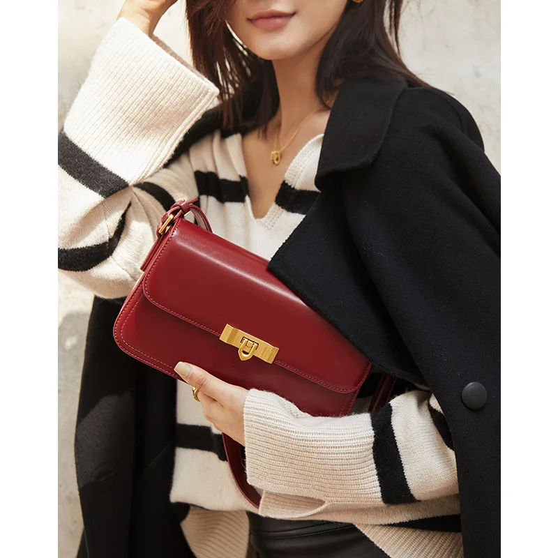2024 Frühling neue echte Leder Damen kleine quadratische Taschen Mode vielseitige Handtasche hochwertige Damen Schulter Umhängetasche