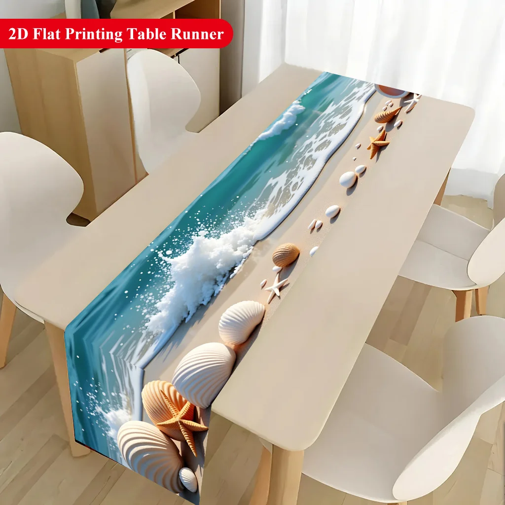 Sea Shells on Sandy Beach Table Runner - Rectangular Table Cover for Banquet, Party Gifts, Dining Room & Coffee Table Decor