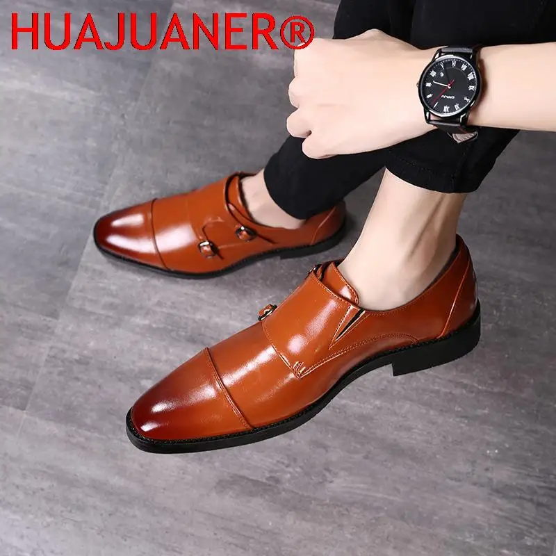 Men's Dress Shoes Formal Men Monk Shoes Oxford Shoes For Men Wedding Dress Brand Leather Double Buckles Shoes Big Size