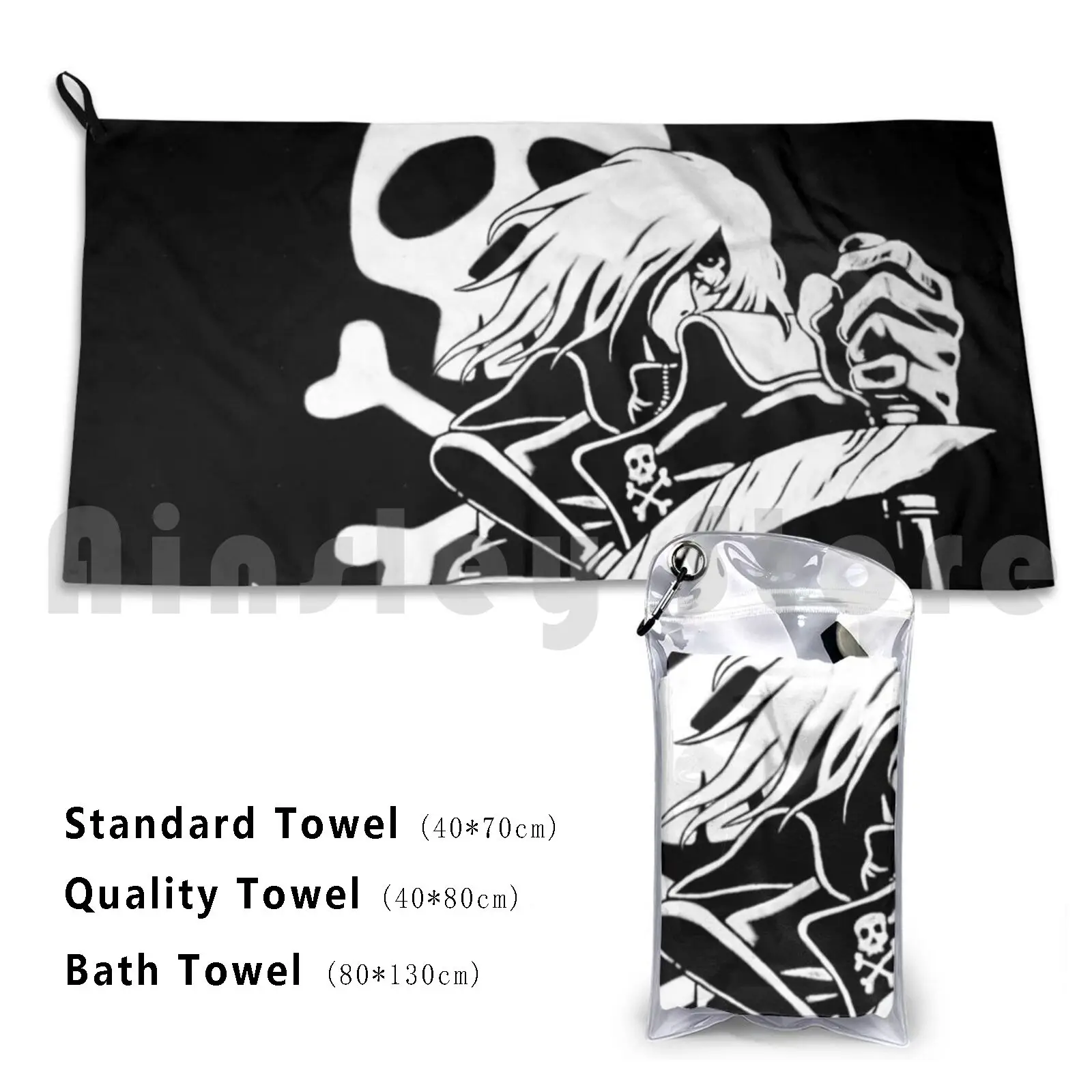 Harlock-White Custom Towel Bath Towel Captain Harlock Capitan Harlock Japan Anime Manga 1970 Vintage