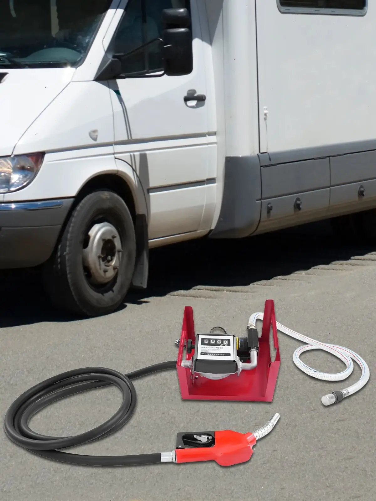 Diesel overpomp Rood Zwart Diesel overpomp 230V 50L/min Gemeterde oliepomp voor vrachtwagen tractor - afbeelding 2