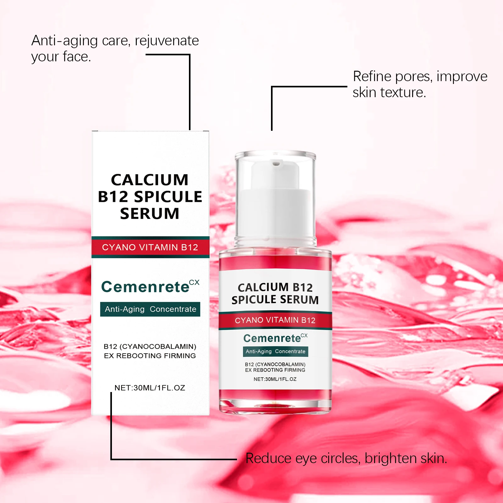 Pink Spicule Pore Tightening Anti-Aging Serum,ull Hydrating Protecting Skin Bright Revitalizing Unisex Essence