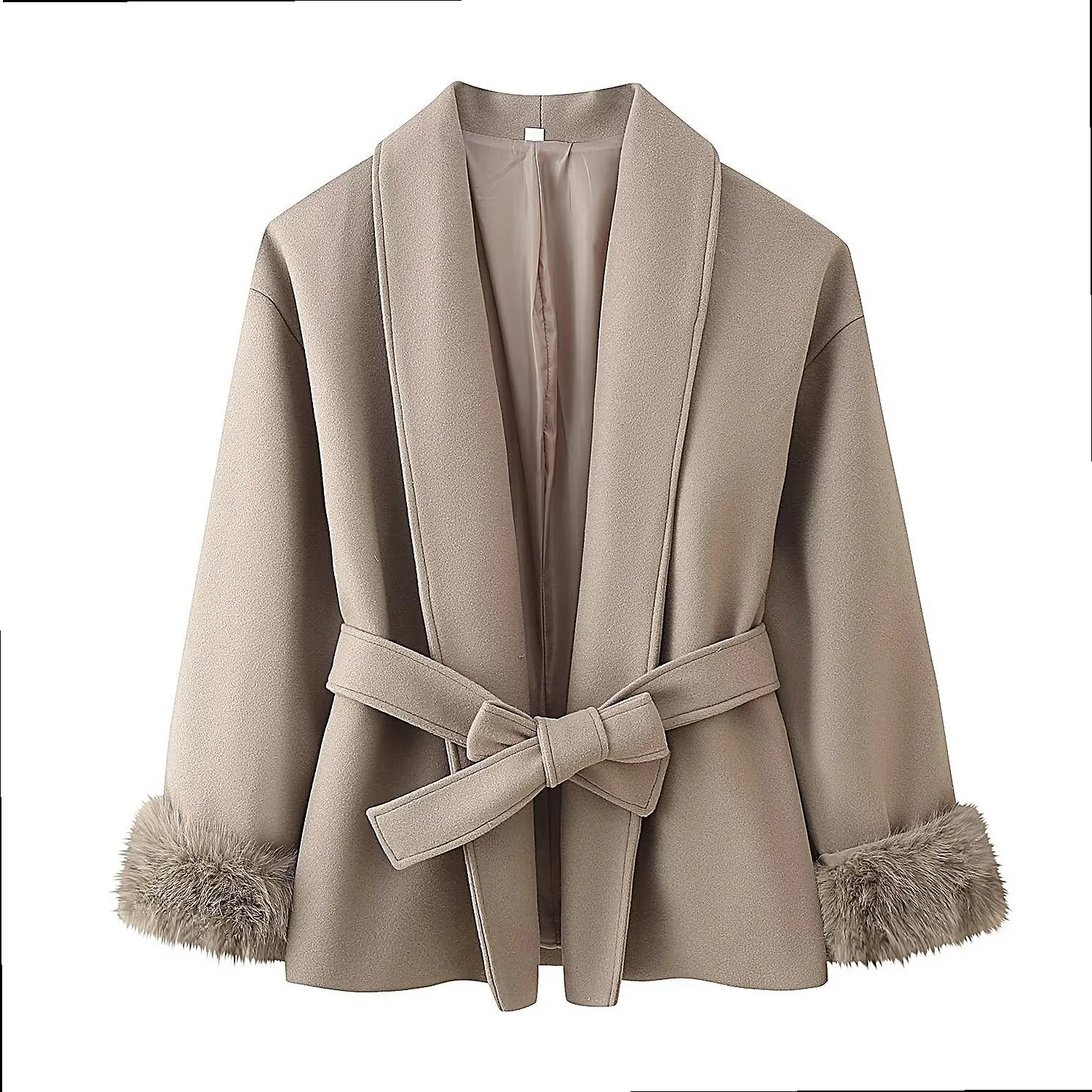 Cross-border European and American women's clothing AliExpress INS popular multi-color fluffy splicing lace-up woolen jacket