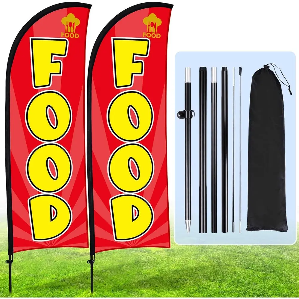 

2 Sets ood eather lag Kit or BusinAdvertising, 7t ood Sign Banner with Pole Ground Stake and Portable Bag or Storeronts, Retaile