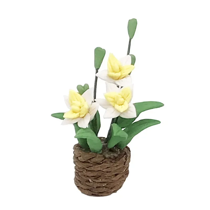1/12 Dollhouse Miniature สีเหลือง Potted พืช Mini Orchid Garden ดอกไม้ของเล่นสําหรับตุ๊กตาอุปกรณ์ House ตกแต่ง ob11 bjd