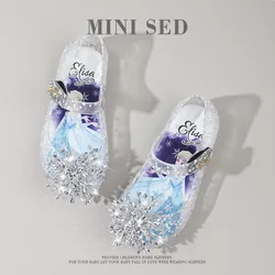 Disney Elsa Children's Flat Shoes Fashion 2024 Girls' Sandals Baby Soft Soles Princess Shoes Girls Diamond Bow Shoes