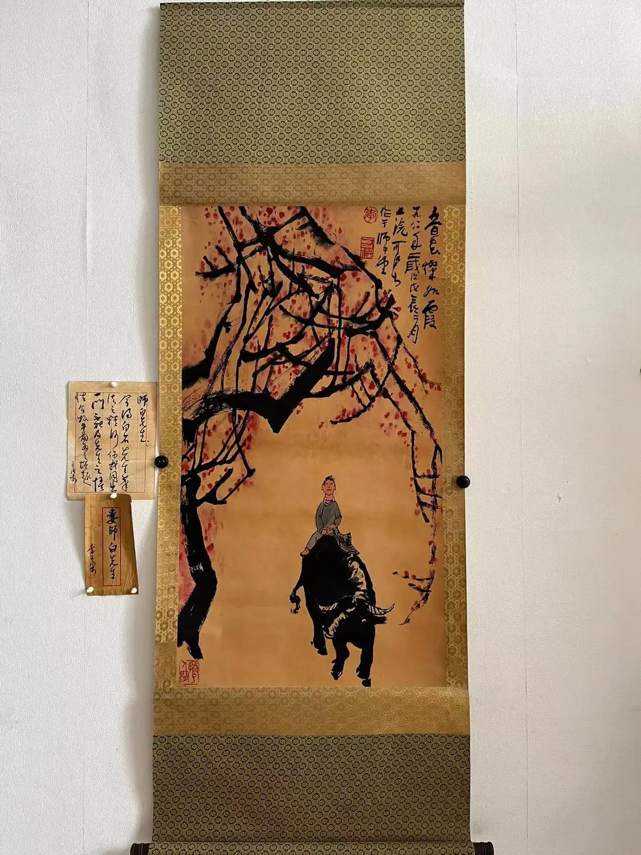 Old Chinese Hand-painted Chinese paintings,Ancient Chinese  Scroll,Bull riding