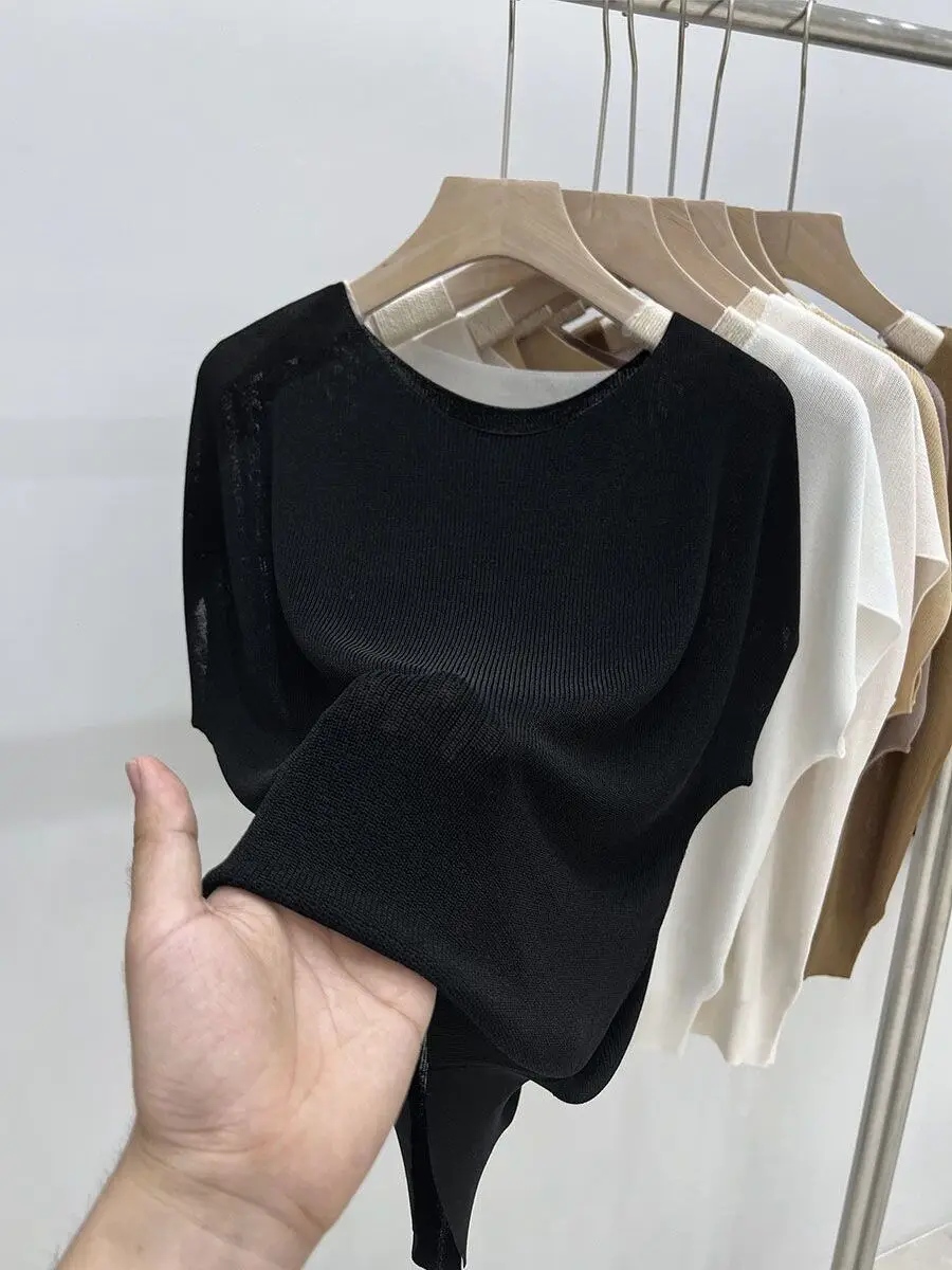 فضفاض واحد الكتف الحرير الجليد ort-Sve محبوك أعلى المرأة الصيف عارضة اللون رقيقة Sle مريحة للتنفس تي شيرت