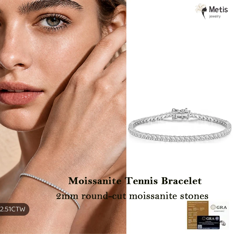 2mm Moissanite Tennis Bracelets 925 Sterling Silver Full Diamond with Gold Plated Bracelet Fine Jewelry for Women Men Gift