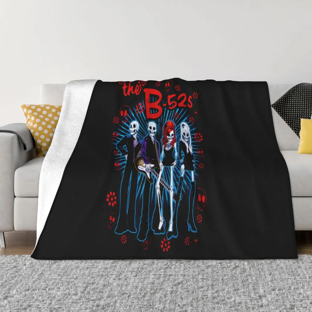 Vintage B 52S Mens Day Of The Dead Cotton Black Men Science Geek Women Straight Colour Fashion Adult Holiday Throw Blanket