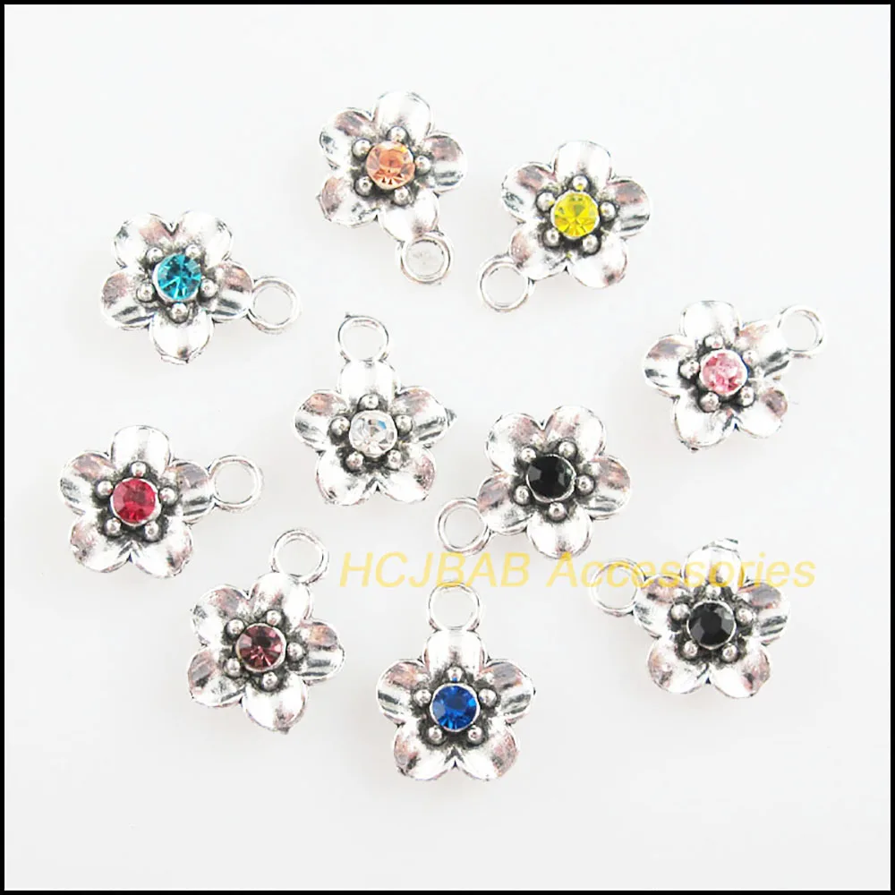 New 20Pcs Mixed Crystal Charms Tibetan Silver Tone Star Moon Flower Animal Spider Heart Pendants J270