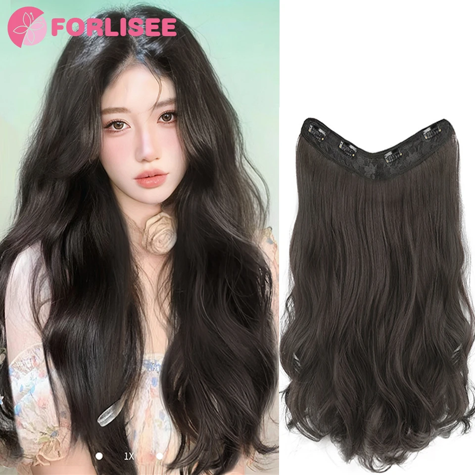 FORLISEE Synthetic One-piece Long Hair Extensions For Women With Fluffy Hair Volume Curly Hair Seamless Invisible Big Wave Wigs