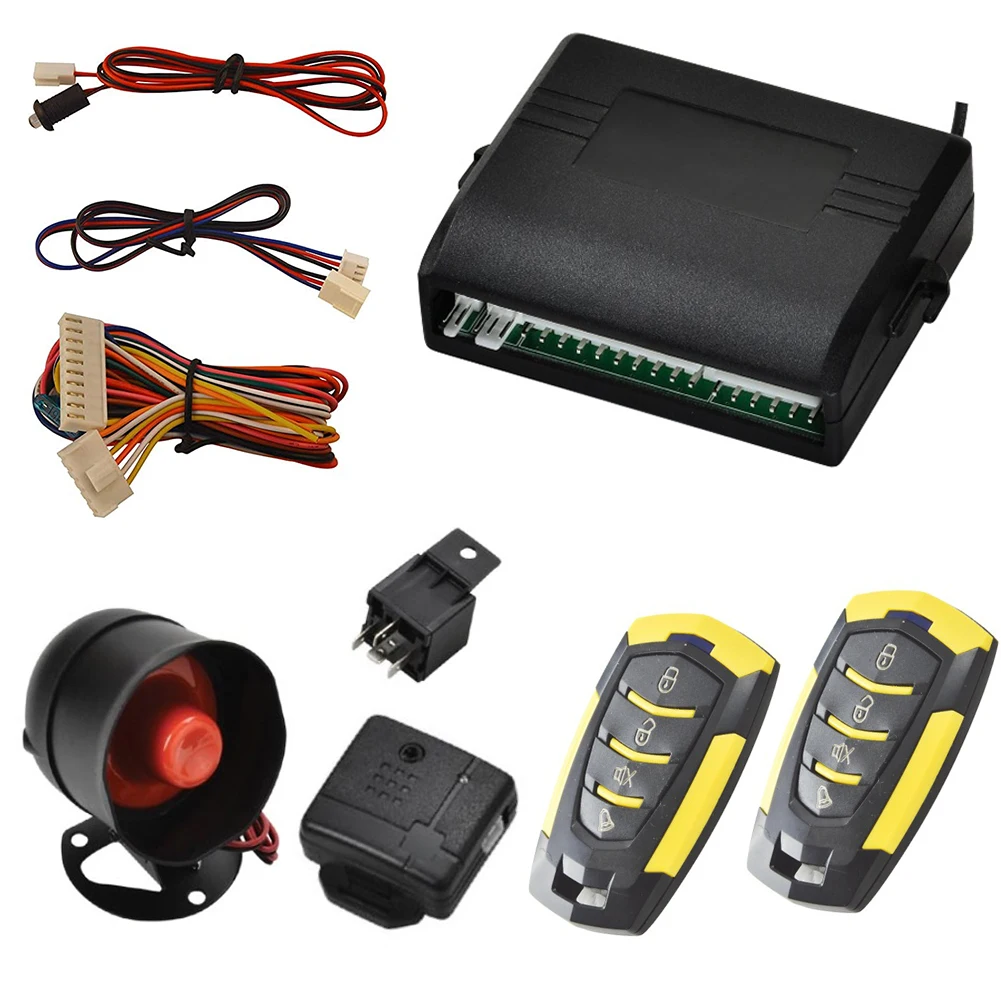 12V Universal Car Security Alam System with 2 Remote Controls & Siren Sensor Remote Auto Door Lock/Unlock & Trunk Rlease