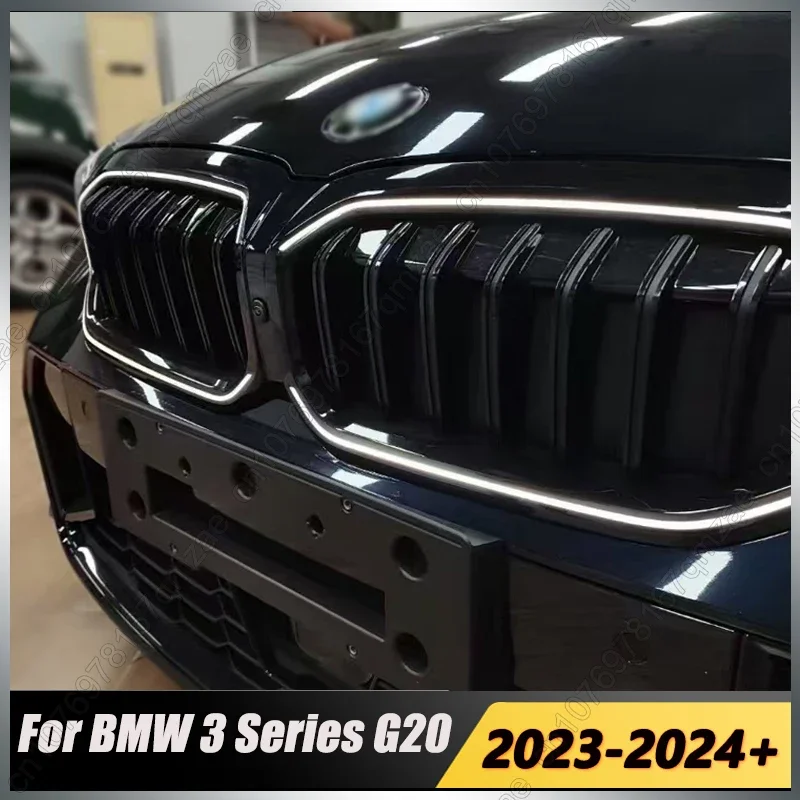 Front Grille For BMW 3 Series G20 2022-2024 Front Single Line Grille With LED Light Racing Grill Upper Bumper Grid Accessories