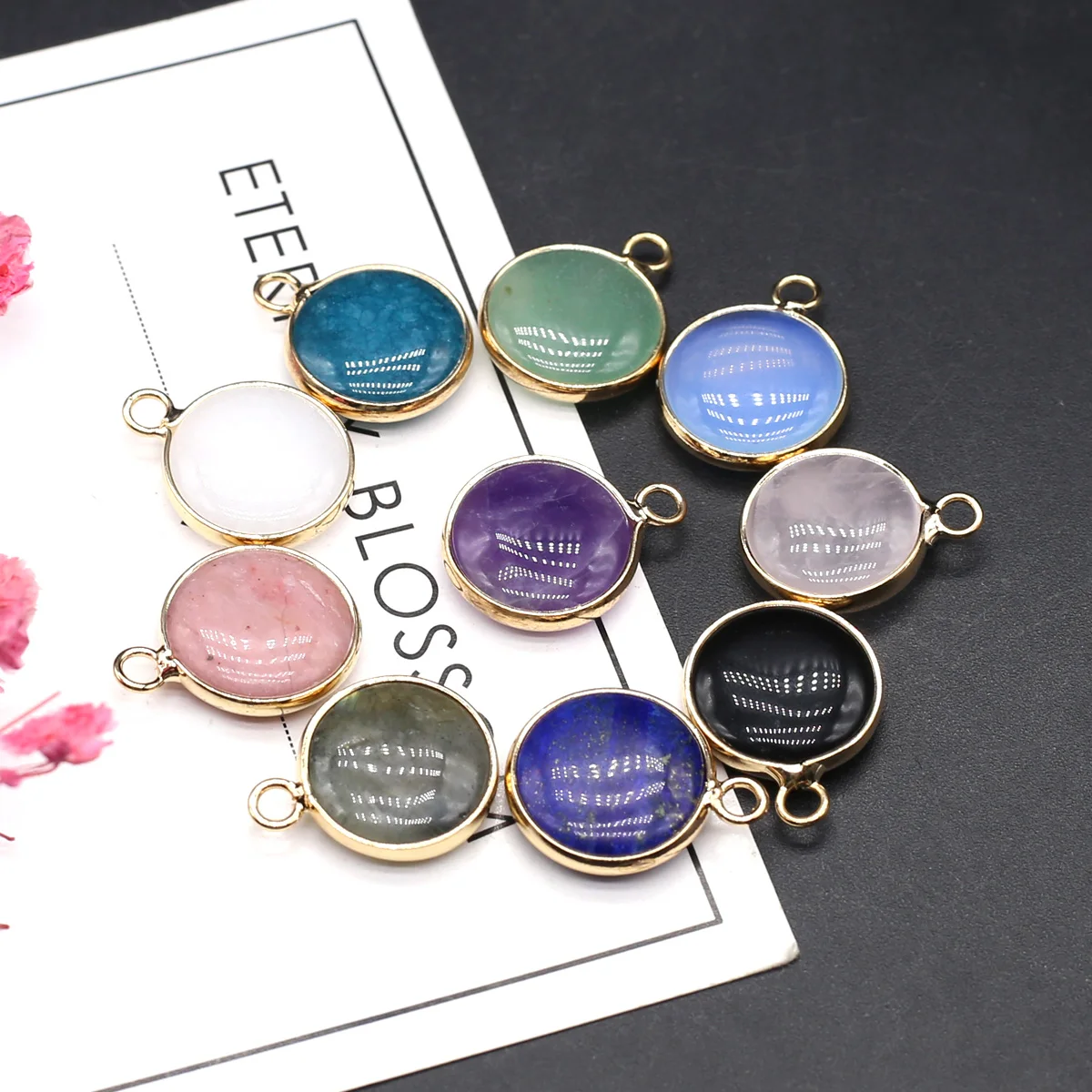Natural Stone Pendant Round Shape Gemstone Exquisite Charms for Jewelry Making Diy Bracelet Necklace Earrings Accessories Gifts