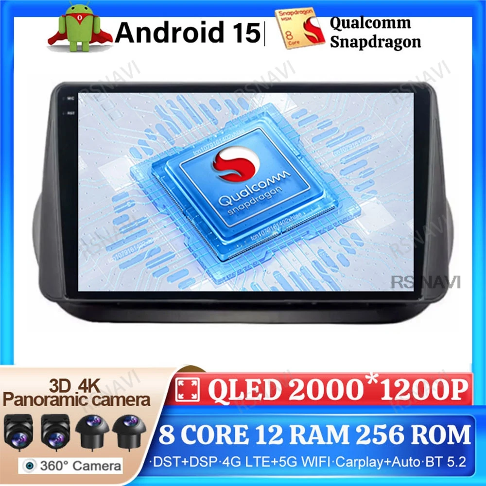 

Android 15 Car Radio For Fiat Fiorino Qubo For Citroen Nemo For Peugeot Bipper 2008-2017 Stereo Navigation 4G LTE Qualcomm BT