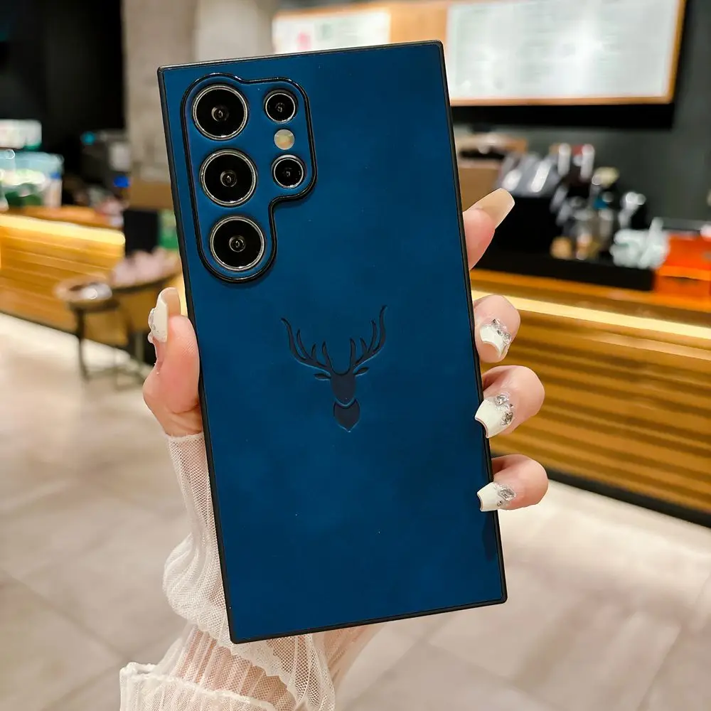 Lambskin Leather Deer Head Case For Samsung Galaxy S26 S25 Ultra S26 S24 S23 S22 S21 Ultra Plus FE A55 A53 A52 A36 Retro Cover