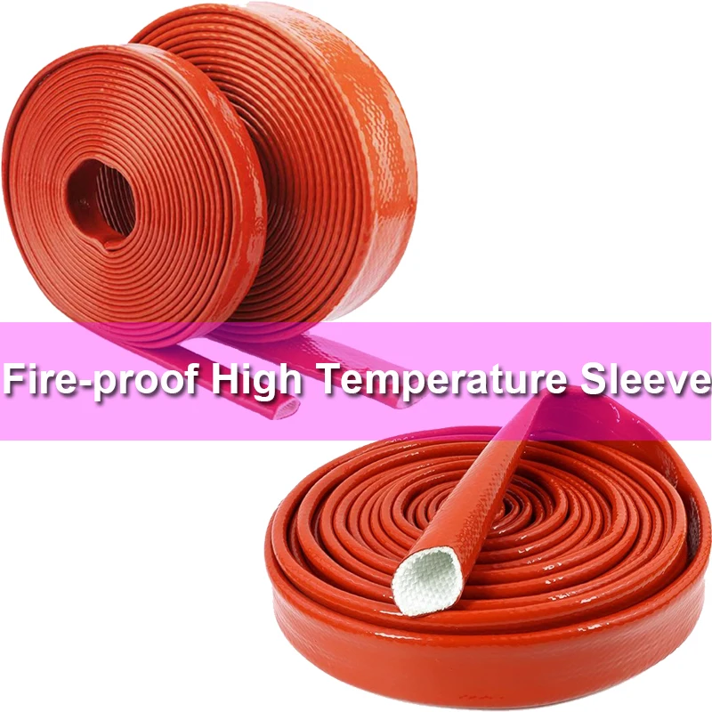 1m Silicone Fiberglass Tube Coated Glass Fiber Braided Fireproof Sleeve Fire Retardant Case High Temperature Cable Sleeving