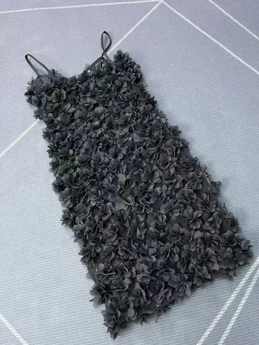 Mini abito sexy da donna con fiori neri, bretelle, sexy, in rete trasparente, per feste, sfilate di moda, abiti da palcoscenico