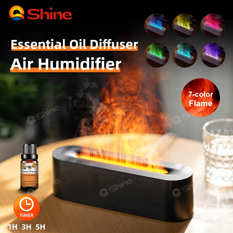 New Essential Oil Diffuser Air Humidifier Ultrasonic Cool Mist Maker Led Essential Oil Lamp Realistic Flame Humidifier Diffuser