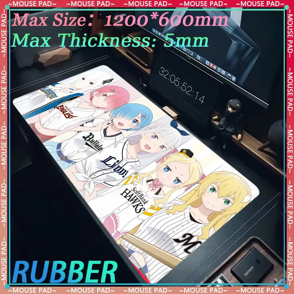 

R_ReZero Rem Rem Anime XXL MousePad Anime Girl Game Keyboard Pad Oversized Computer Notebook Desk mad Lock Edge Rubber Mouse Pad