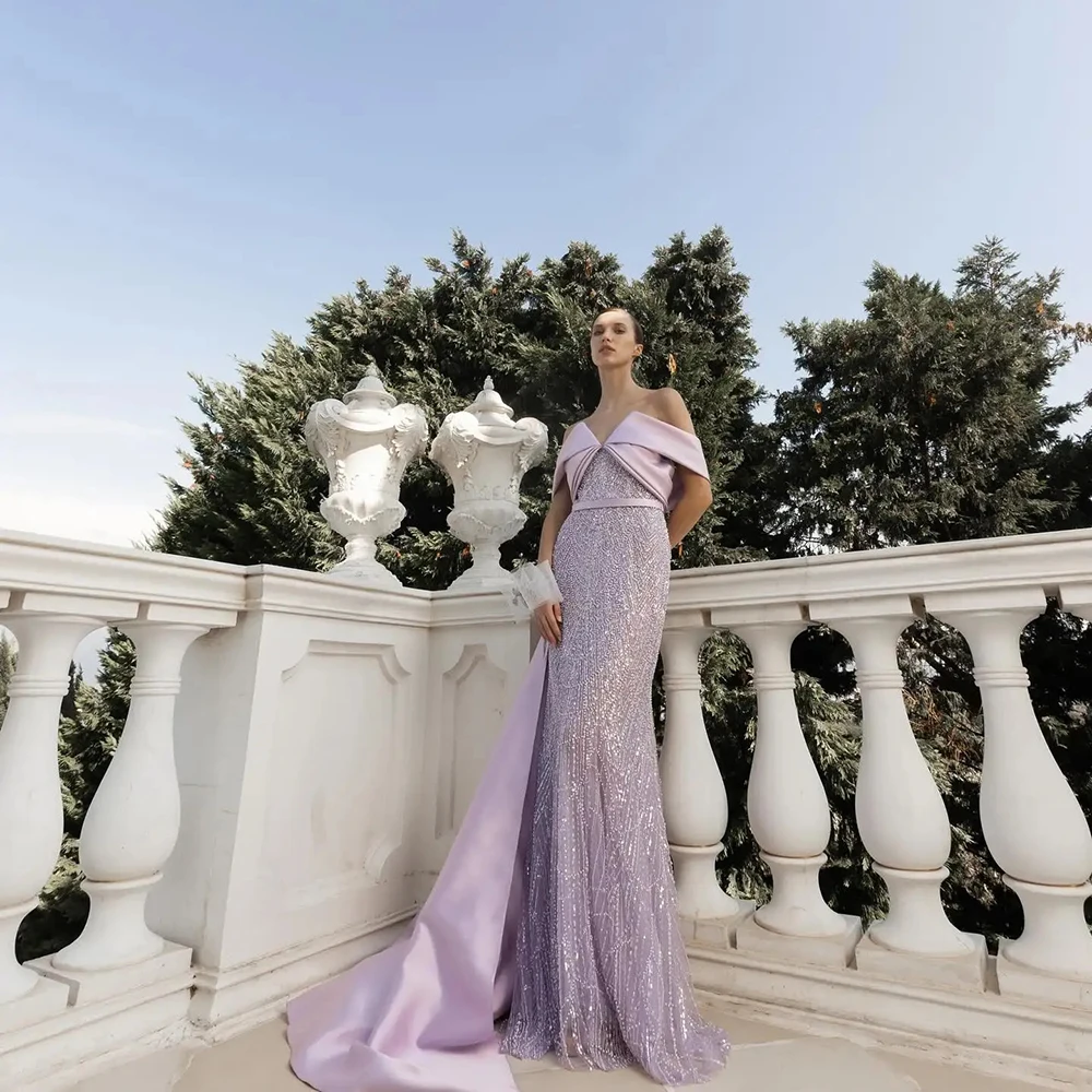 

Alinovia Elegant Off-Shoulder Mermaid Evening Dress with Pearls 2025 Beaded Formal Prom Wedding Party Gown for Women Customized