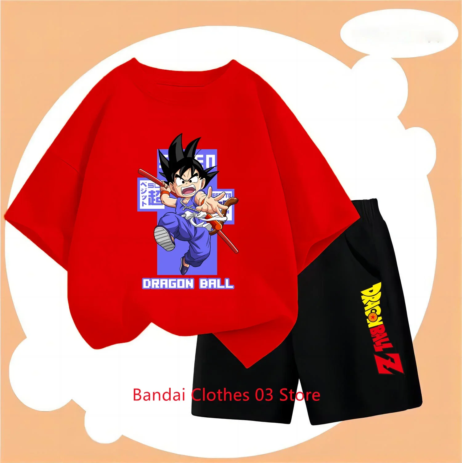 Dragon Ball Kids White Cotton T Shirt Son Goku Baby Short Sleeve Tees Shirt Cartoon Boy Girl Summer Kawaii Two-piece Set Gifts