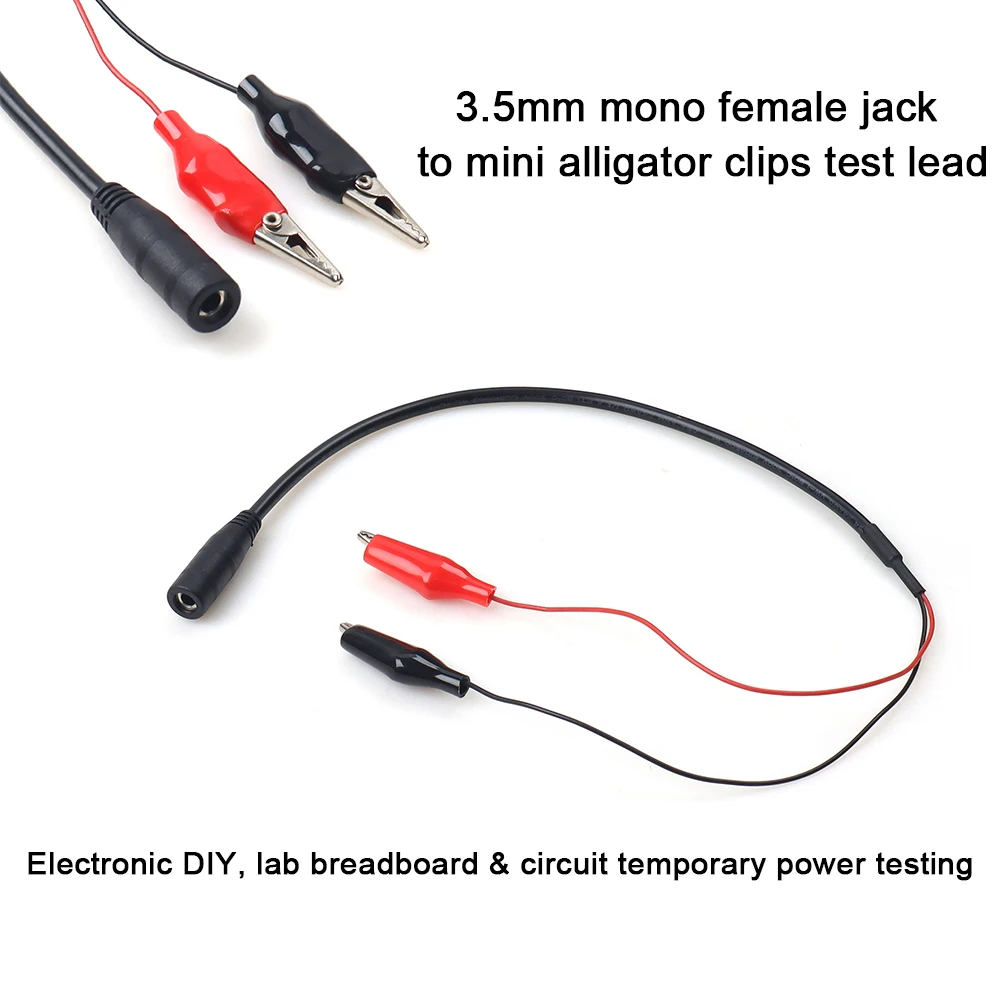 0.4M 3.5mm Mono Female Jack to Mini Alligator Clips Test Lead 24AWG DC Power Jumper Wire for Electronic DIY Lab Experiment
