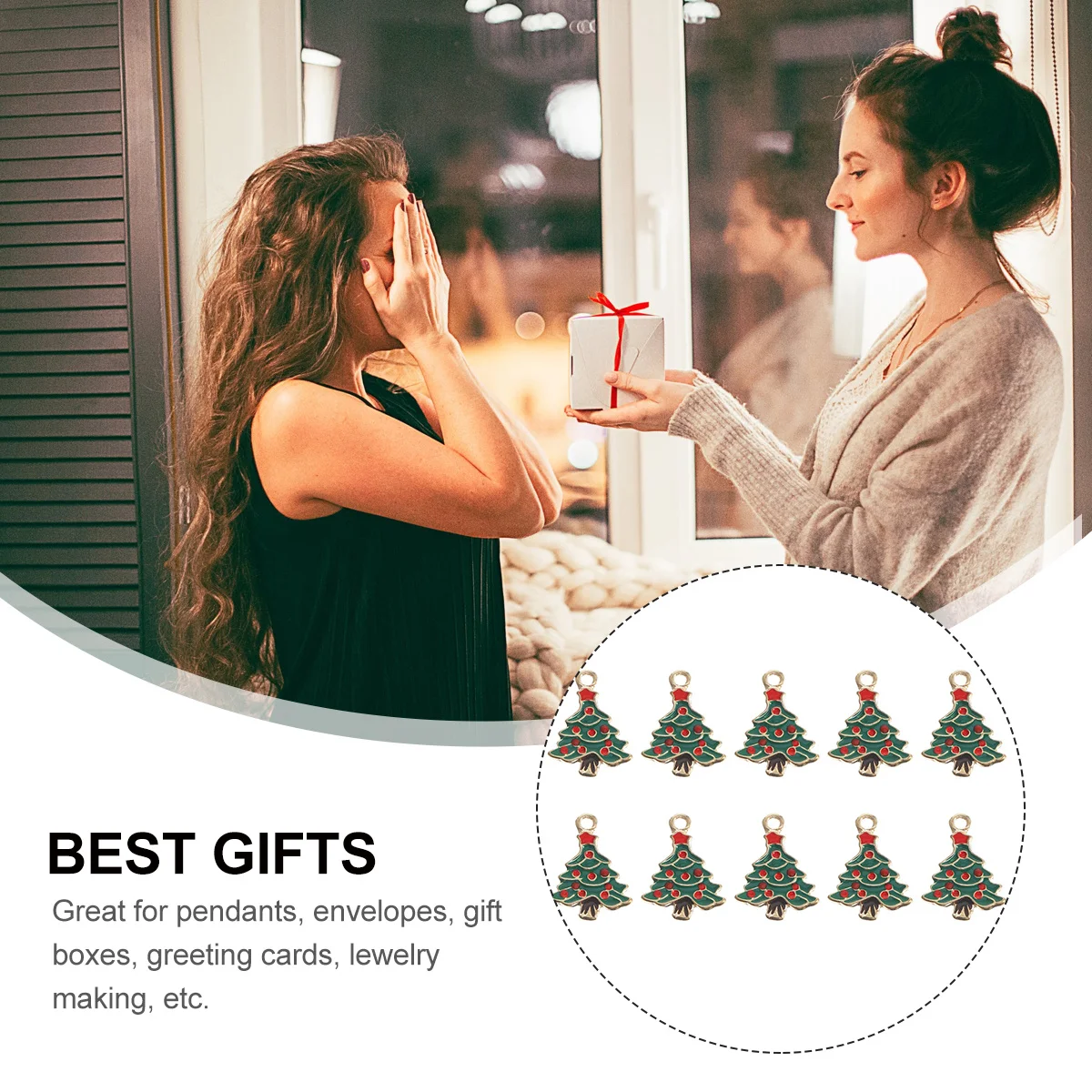

10Pcs Christmas Tree Hanging Pendant Unique Alloy DIY Necklace Earrings Keychain Christmas Charm Accessories Set