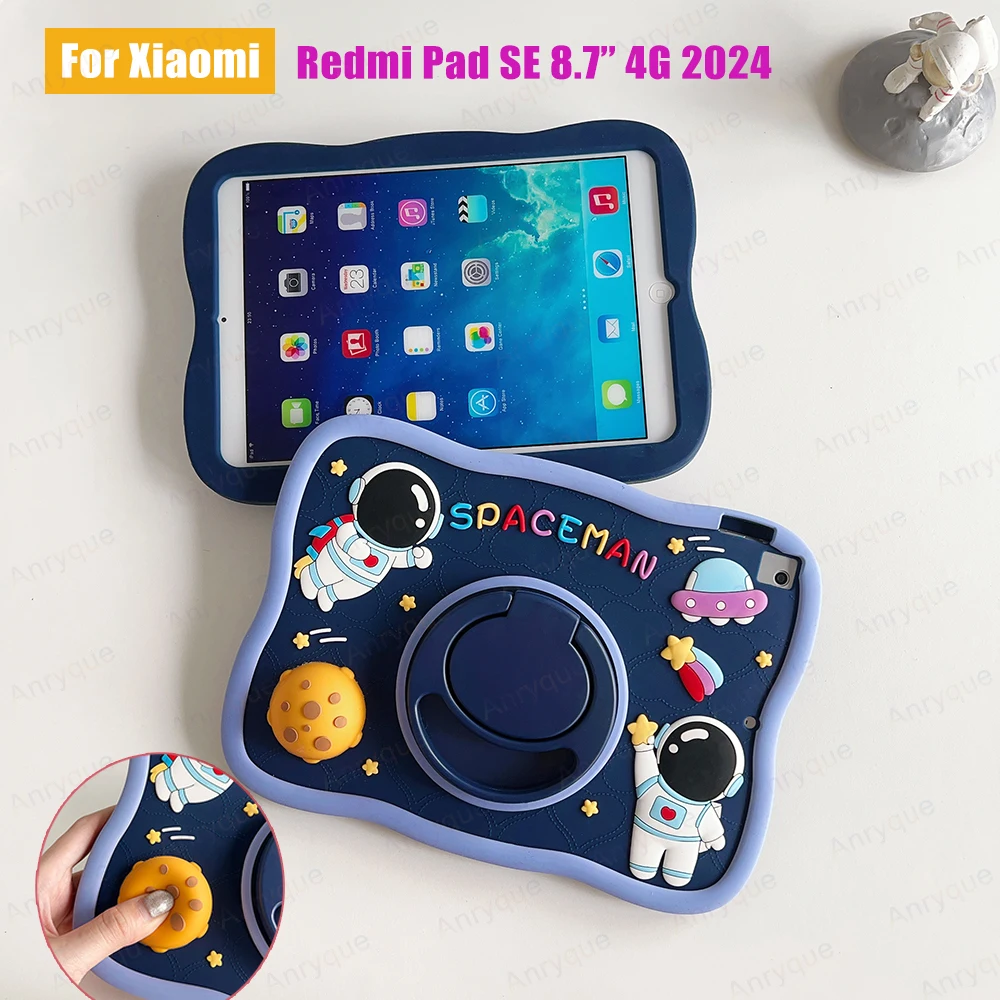 Kids Case for Xiaomi Redmi Pad SE 4G 8.7 Inch Soft Silicone Decompression Bubble 360 Rotation Tablet Stand for Redmi Pad 8.7