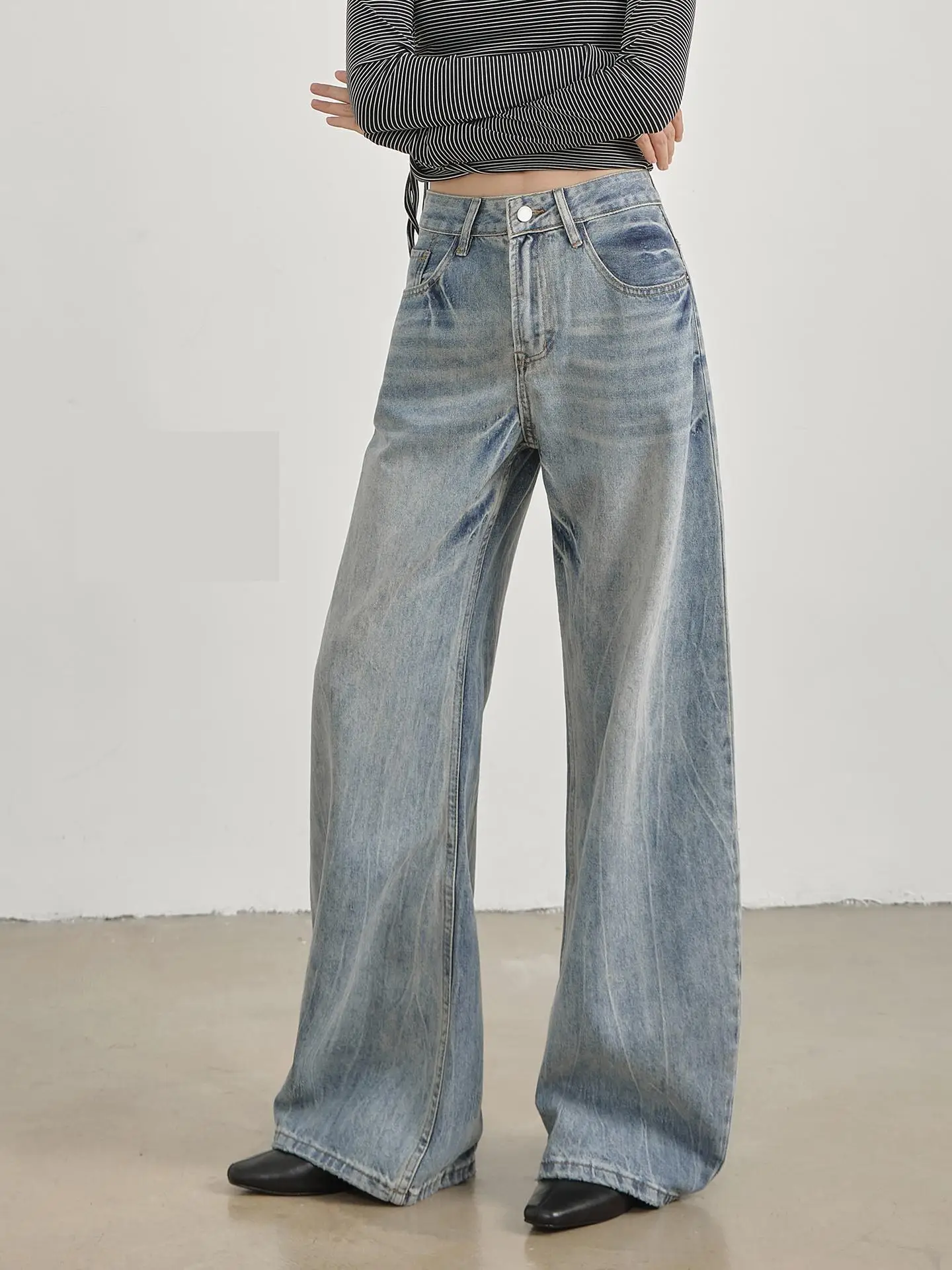 ZHISILAO جينز كلاسيكي أزرق واسع الساق للنساء عتيق غير رسمي فضفاض كامل الطول من قماش الدنيم ملابس الشارع الشهير 2025 #1