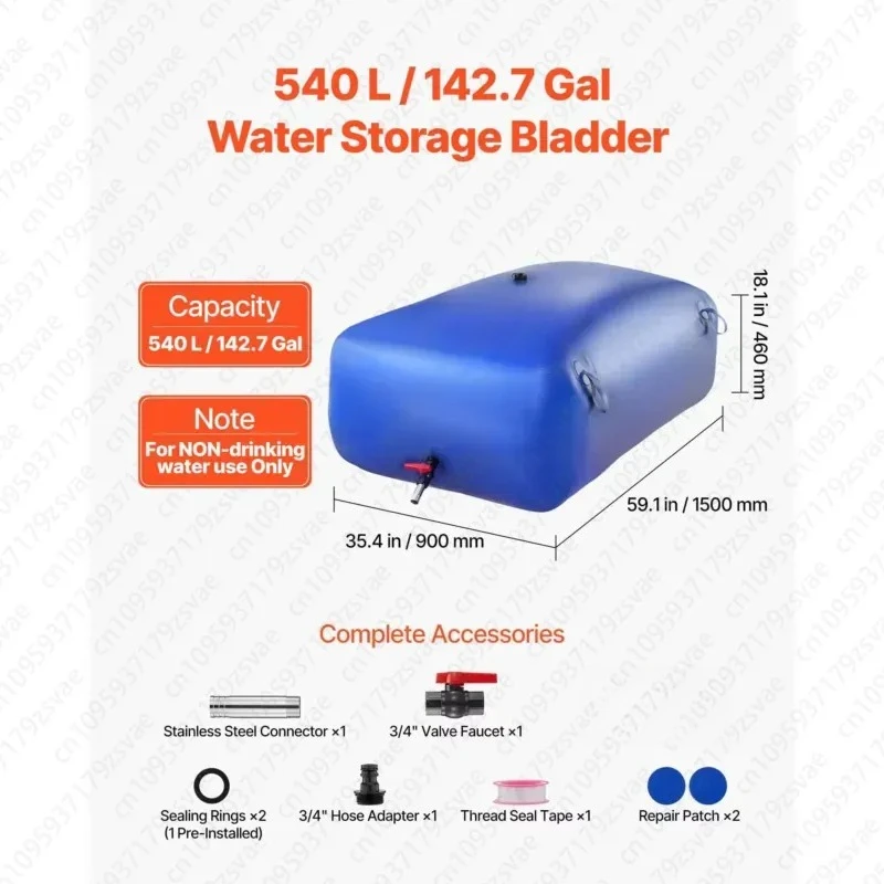 142.7 Gallon Foldable Water Storage Bag 1000D PVC Soft Wear-resistant and Leak-proof, Suitable for Camping Outdoor Adventure