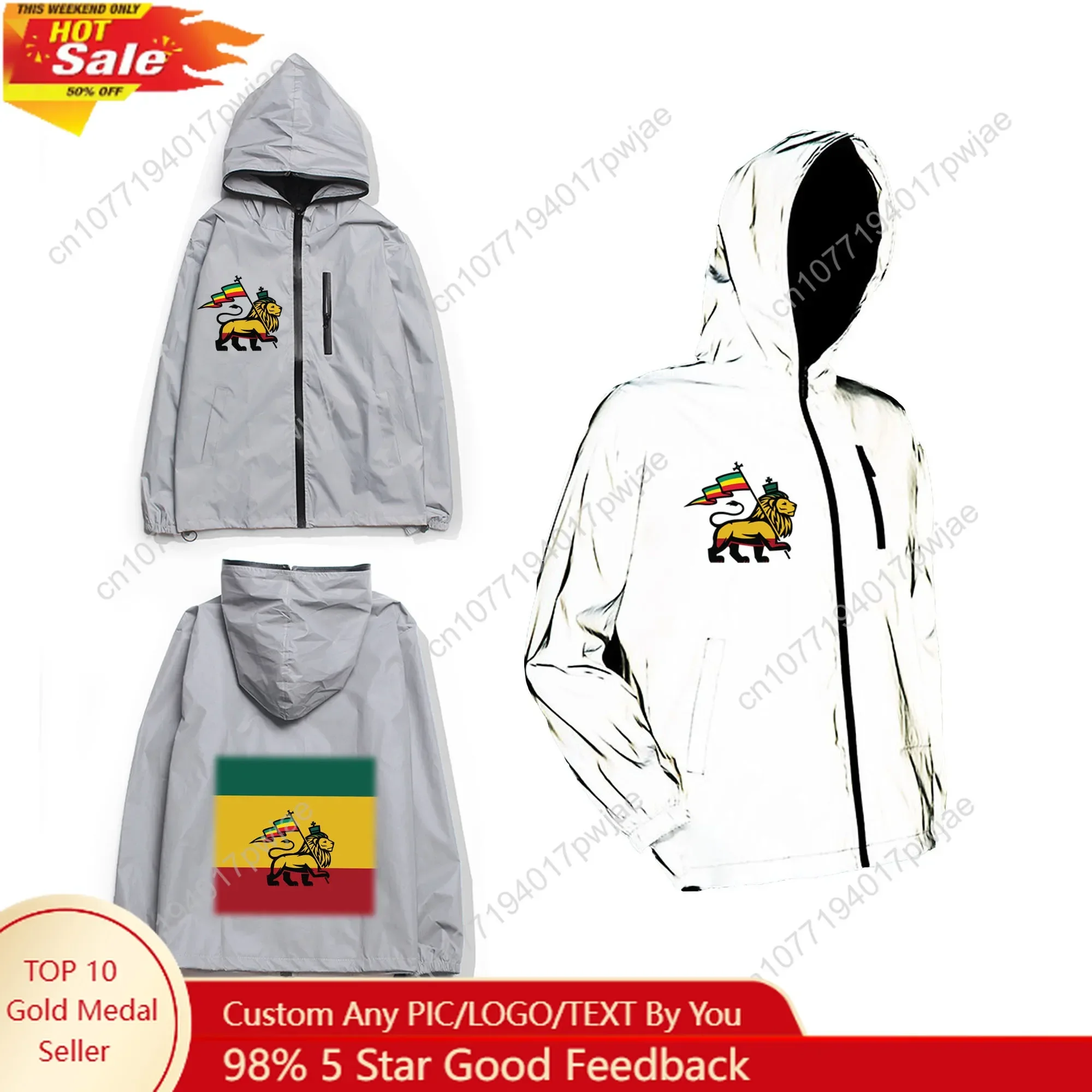 Reggae Rastafarian Rasta Lion Of Judah Reflective Jacket Mens Women Coat Hooded Windbreaker Run Pocket Jackets Customized Hoodie