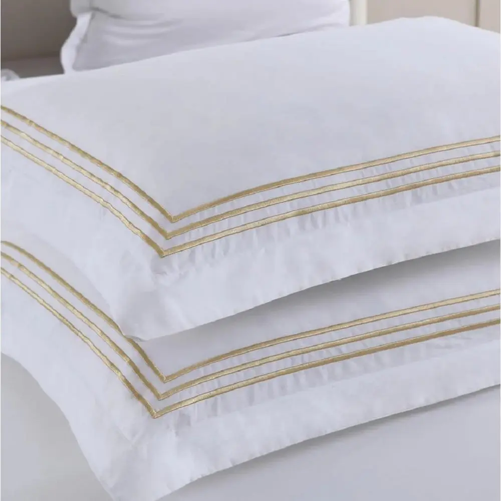 3pc Percale Duvet Cover Set (King/Calking, Gold) Adeline Embroidered Comorter Cover with Pillow Shams
