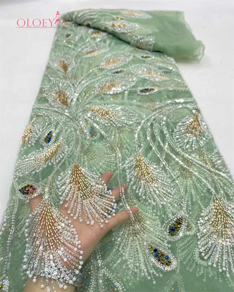 

High-End High Quality Luxury French Handmade Embroidery Heavy Groom Lace Fabric African With Sequins Fabric For Wedding Dress