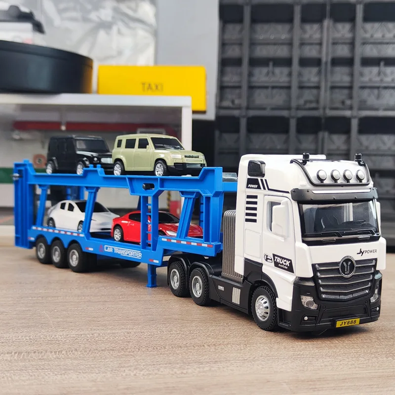 High quality 1:50 alloy transportation engineering vehicle model,double-layer transportation vehicle,engineering trailer toys