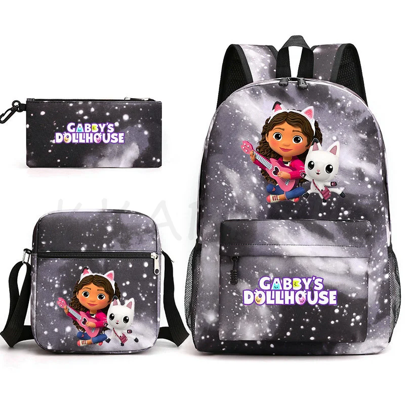 Gabby Dollhouse Knapsack 3pcs/set Students bookbag Girls Boys School Backpack Teens Laptop Bag Mochila High Quality Back Back