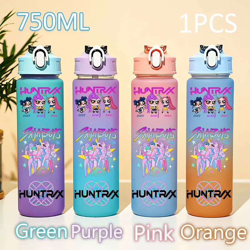 750 مللي KPop شيطان الصيادين زجاجة HUNTR/X ساجا بنين التدرج كوب ماء زوي رومي MIRA Gourde طالب شرب كوب الأطفال هدية