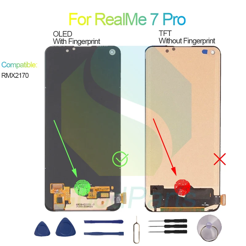 Substituição da tela para Realme 7 Pro, LCD Touch Digitizer, 2400x1080, RMX2170