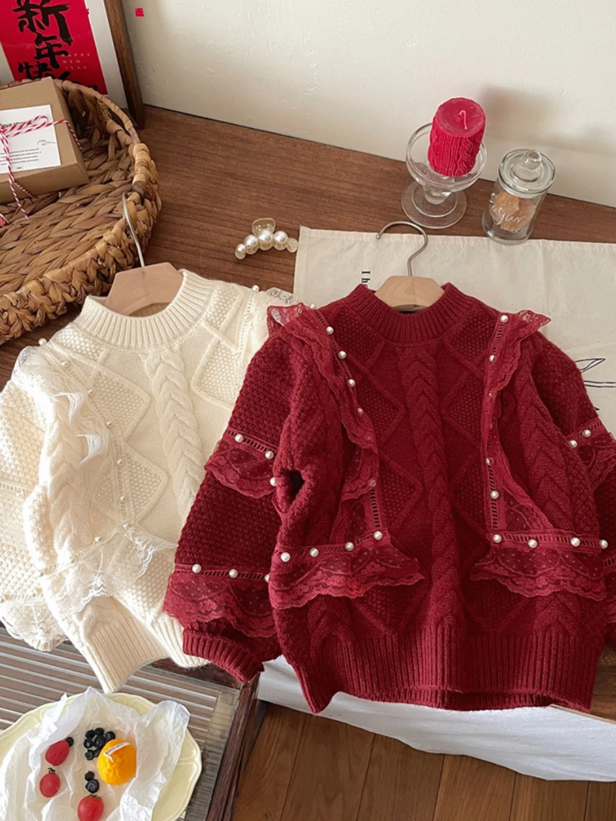 

Модный кружевной трикотажный свитер для девочек, милый корейский длинный свеч, зимний модный шелковый топ для подростков