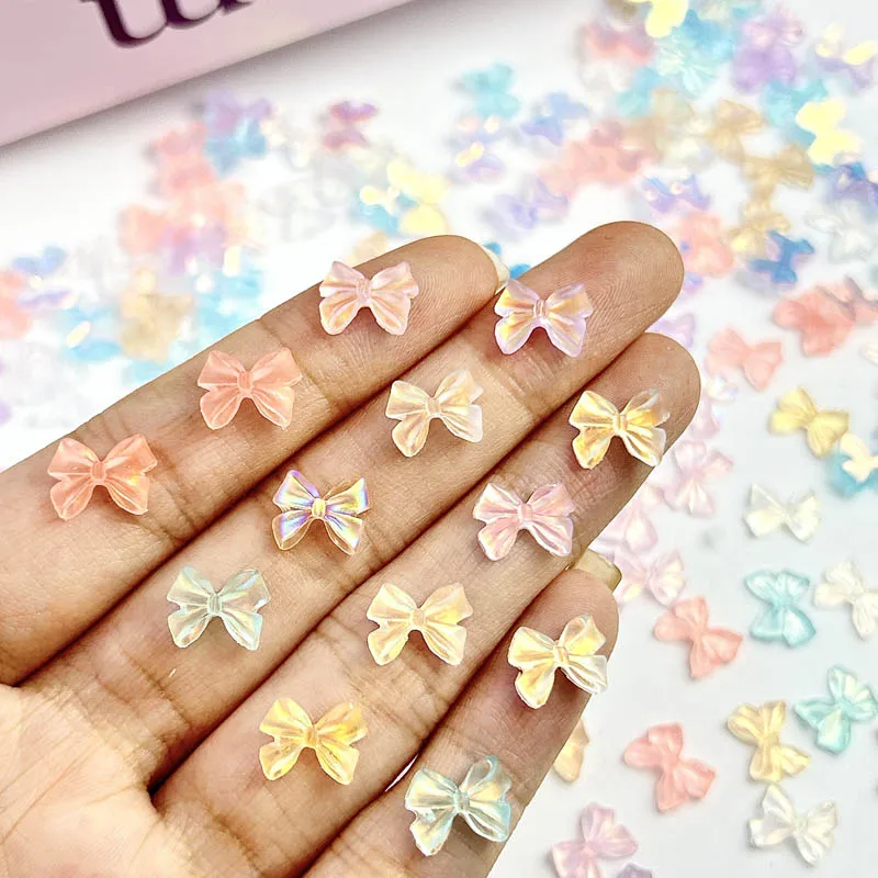 무작위 혼합 오로아 나비 매듭 네일 참, 신선한 투명 송진 네일 아트 장식, 매니큐어용 DIY 쥬얼리 액세서리, 50 개