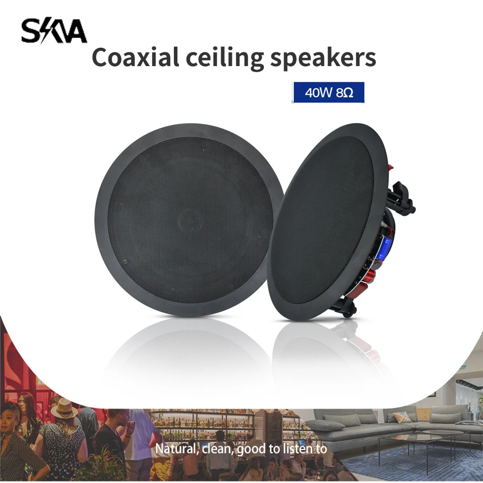 

40W Ceiling Speaker 8 Inch HiFi Stereo Passive Loudspeaker Home Theater Background Sound System for Public Address and Indoor