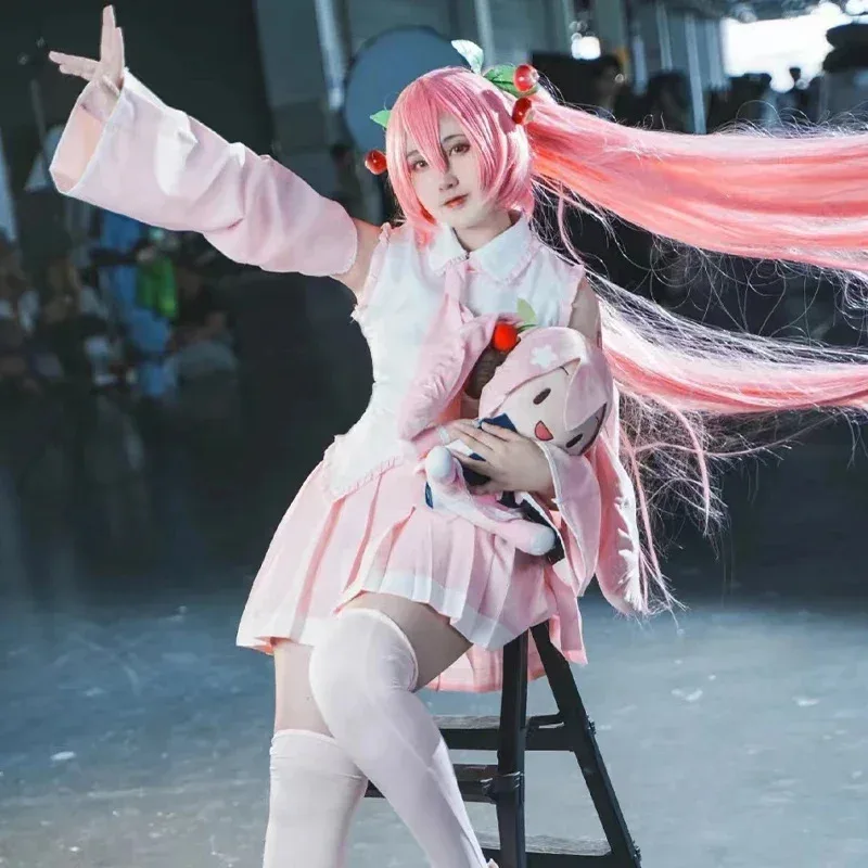 2025 11 Anime Beginner Future Sakura Vocaloid Miku Pink Midi Dress Cosplay Costume Girl Skirt Wig Uniform Women Carnival Party D view 3