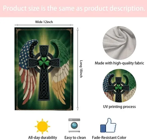 St. Patrick��s Day Garden Flag, American Flag with Celtic Cross &, 12x18 Inch XXQ