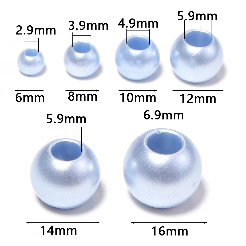 20-500pcs 6/8/10/12/14/16mm Pearlescent Round Acrylic Beads Big Hole Loose Spacer Beads For Bracelet Necklace Jewelry Making