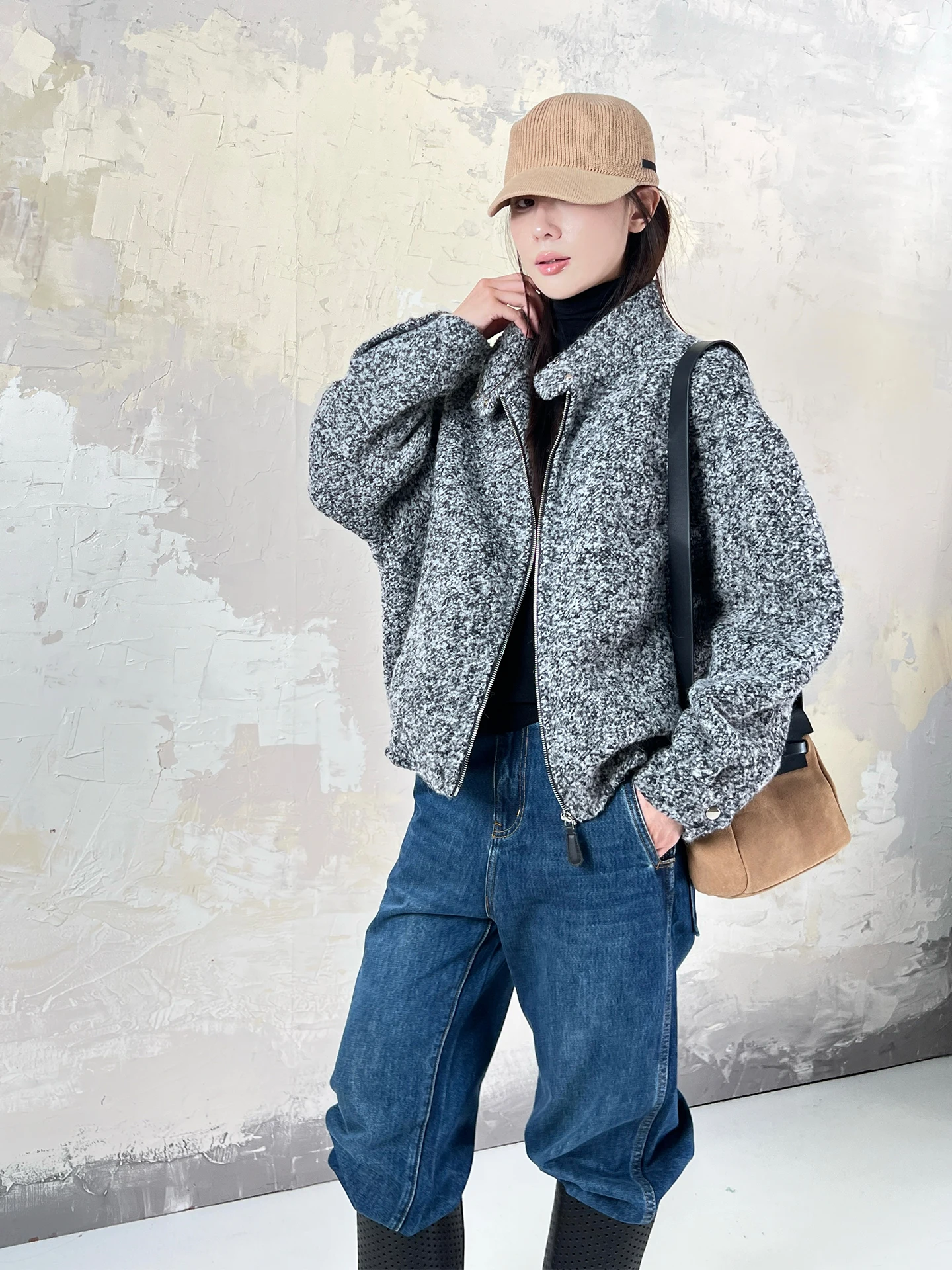 

Повседневное шерстяное пальто из альпаки с эластичным подолом и цветочным узором, удлиненное, на молнии, для женщин