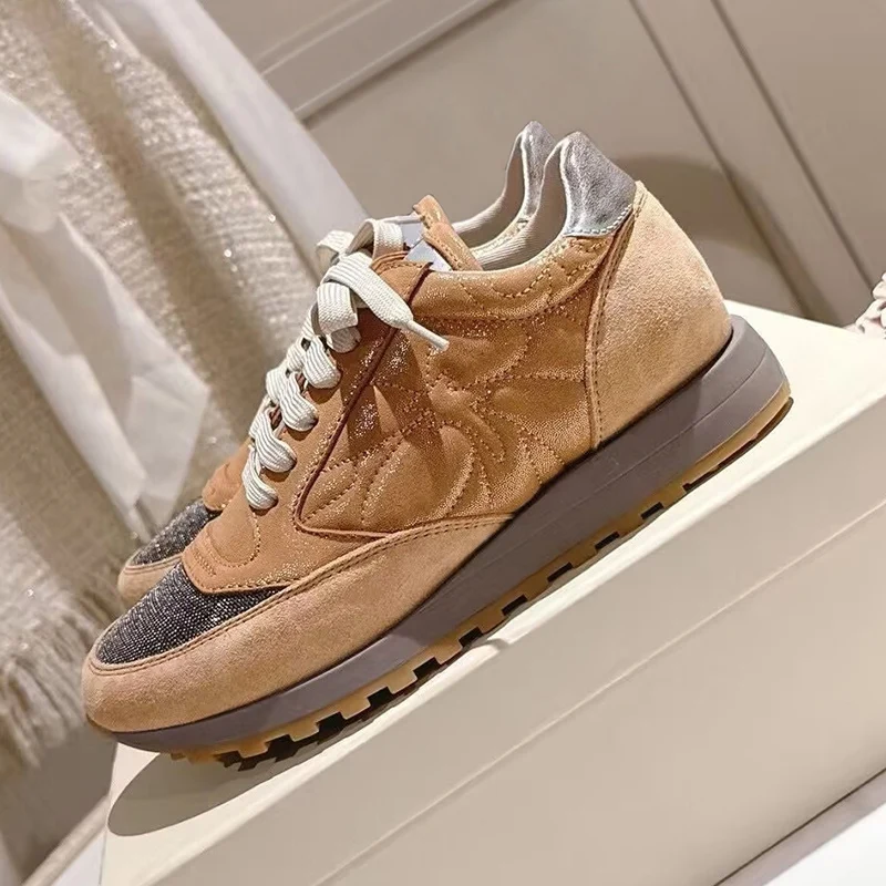 String Bead Lace Up Flat Casual Shoes Spring Autumn Round Toe Breathable Sneakers Thick Sole Shoes Unisex Non-slip Walking Shoes