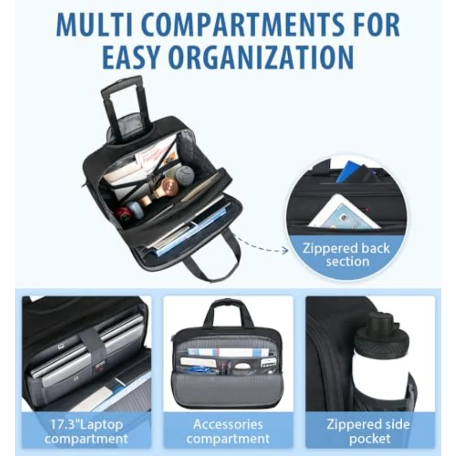 EMPSIGN المتداول حقيبة كمبيوتر محمول Bag17.3 "حقيبة كمبيوتر مع عجلات طارد المياه السفر الأسطوانة حقيبة تحت المقعد مع RFID Blocki